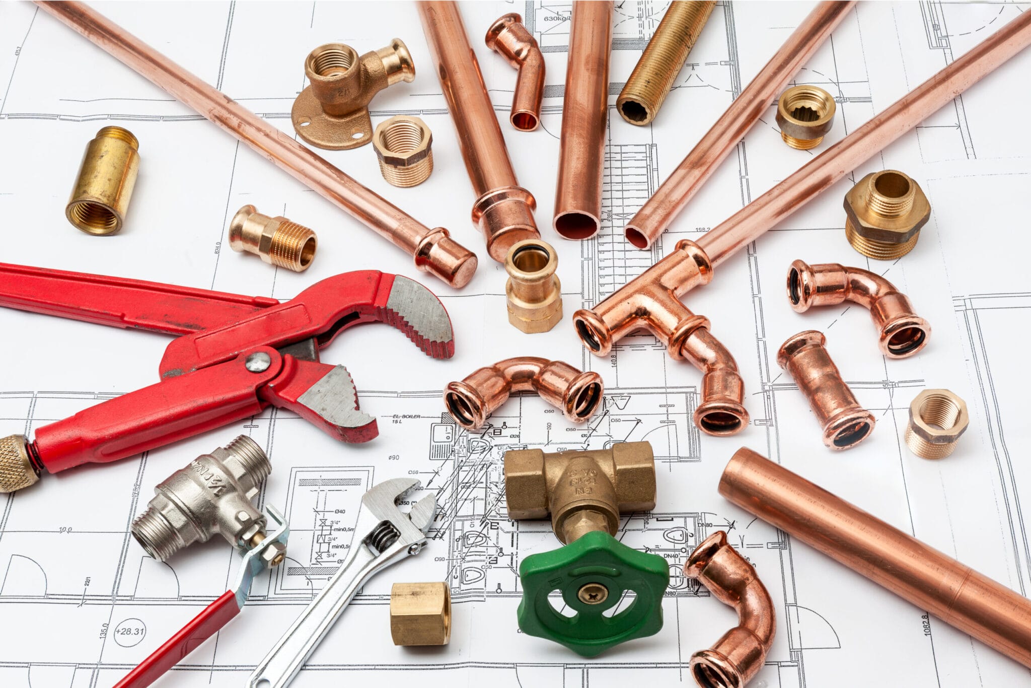 Copper pipe fittings and plumbing parts for Boca Raton, Florida repairs