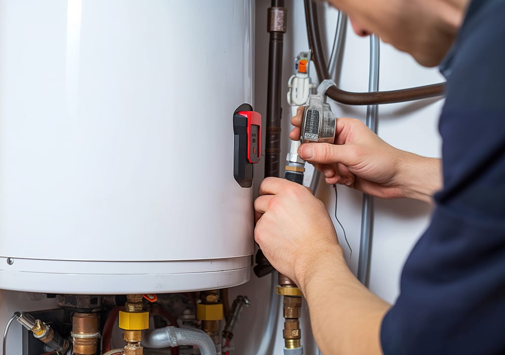Technician repairing pipes connected to a water heater in Boca Raton